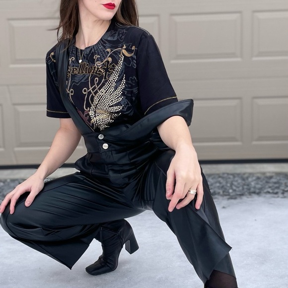 Y2K Vintage J. Campbell Studded Angel Wings Rocker Grunge Unisex Cotton T-Shirt - Picture 2 of 7